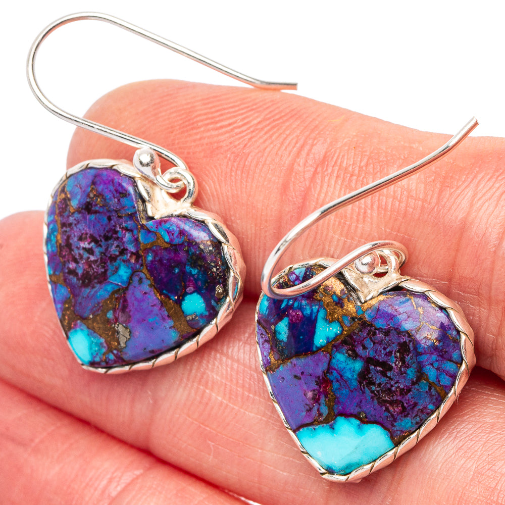 Purple Copper Turquoise Earrings 1 1/4" (.925 Sterling Silver)
