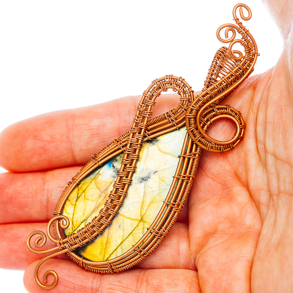 Labradorite Wire Wrap Pendant 3 7/8" (Copper)