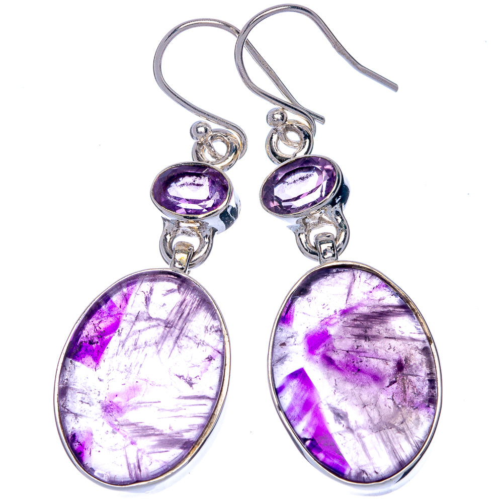 Star Amethyst Earrings 1 7/8" (925 Sterling Silver) E433069