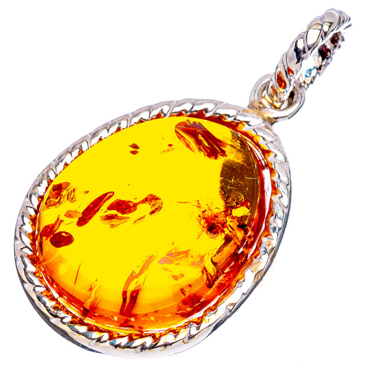 Sterling silver Baltic amber teardrop pendant with marbled orange-gold resin center