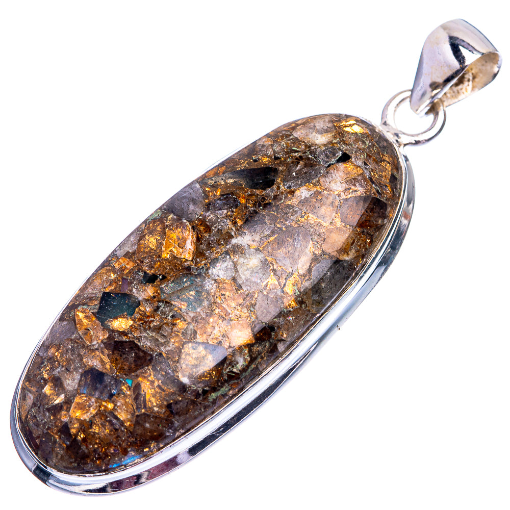 Copper Composite Rainbow Moonstone Pendant 2 1/8" (925 Sterling Silver) P38975
