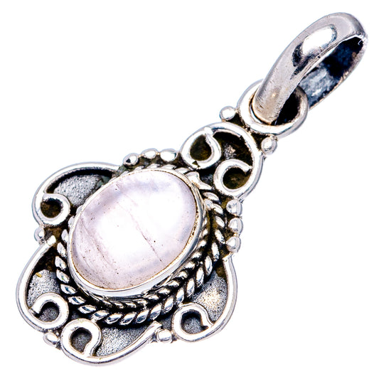 Rose quartz pendant, .925 sterling silver, oval light pink stone in ornate halo with bail