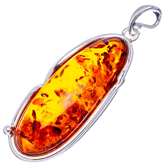 Oval Baltic amber pendant with polished .925 sterling silver frame and top loop