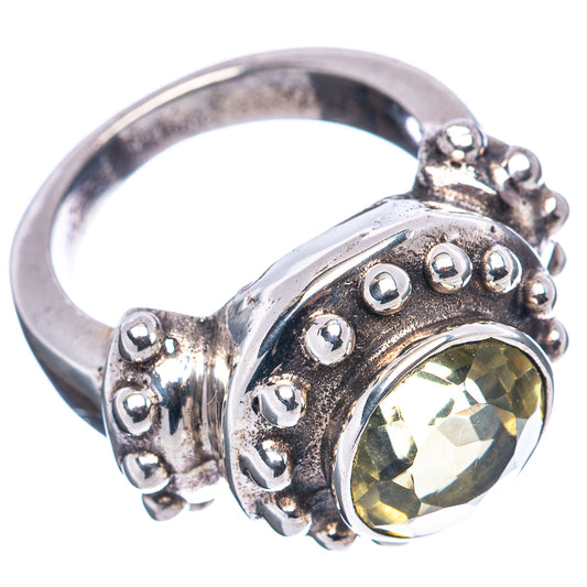 Yellow lemon quartz ring in .925 sterling silver with raised studs and open band view