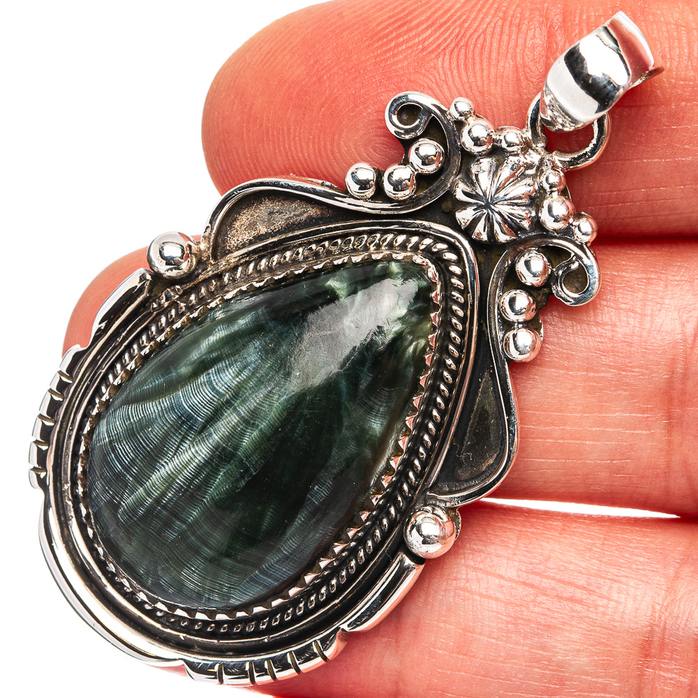 Premium Seraphinite Pendant 2" (.925 Sterling Silver)