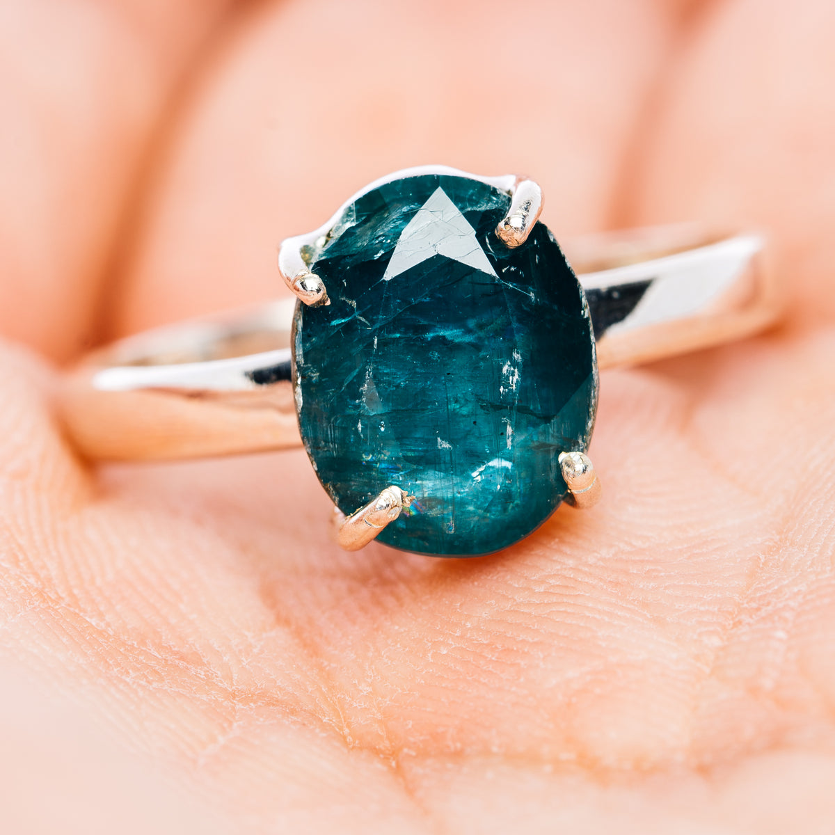 Faceted Deep Teal Blue Kyanite Ring Size 9.75 (.925 Sterling Silver)