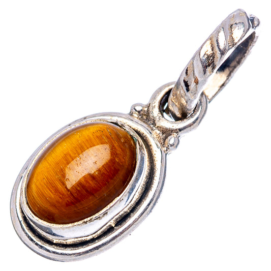 Sterling silver tiger's eye pendant with oval amber stone and raised metal bezel