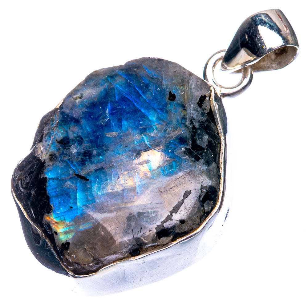 Raw Rainbow Moonstone Pendant 1 1/2" (925 Sterling Silver) P39378