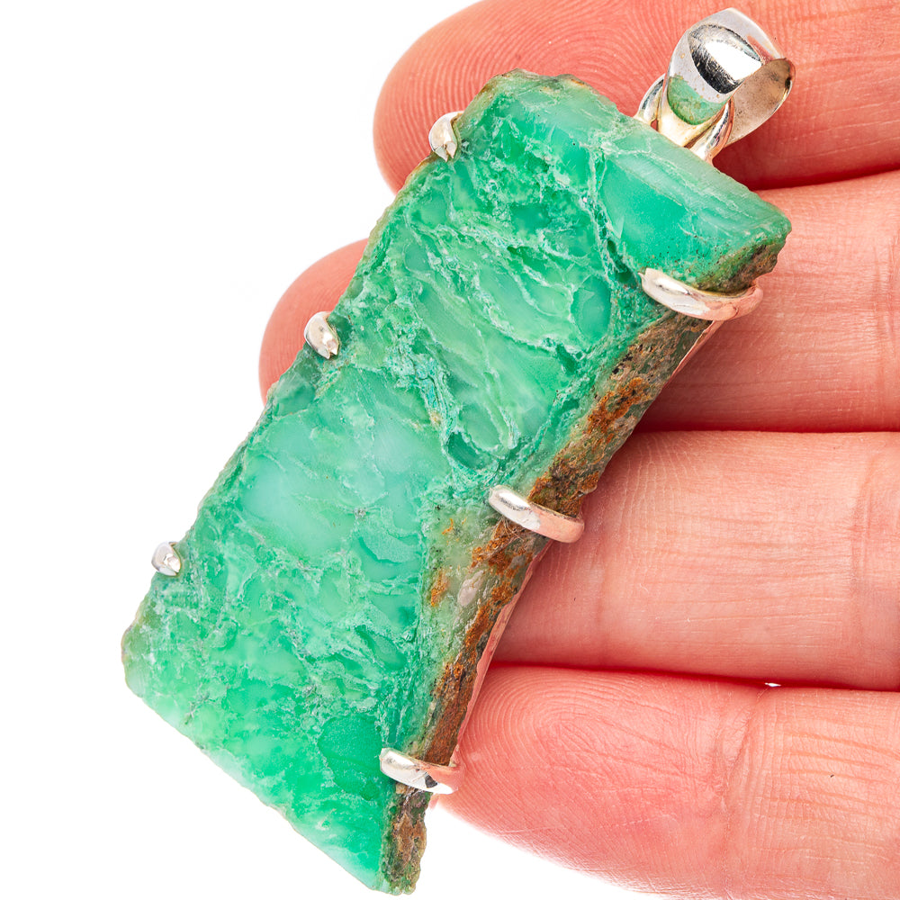 Large Chrysoprase 925 Sterling Silver Pendant 2 1/4" (925 Sterling Silver) P43592