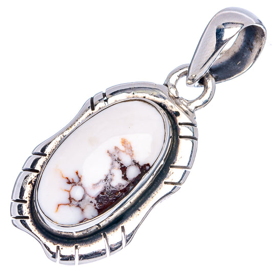Oval sterling silver Wild Horse Jasper pendant with bail and white rust web pattern