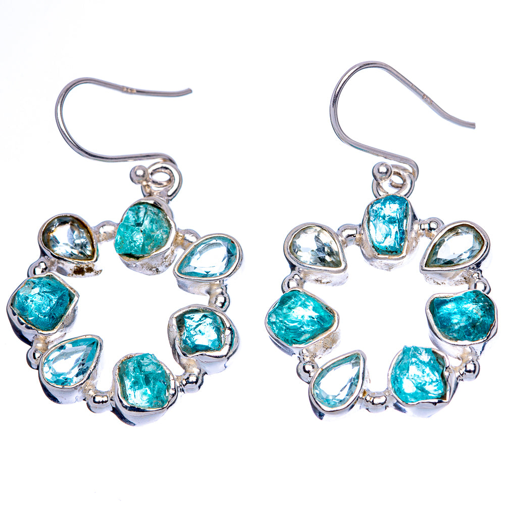 Sterling silver drop earrings with mixed blue fluorite and blue topaz stones