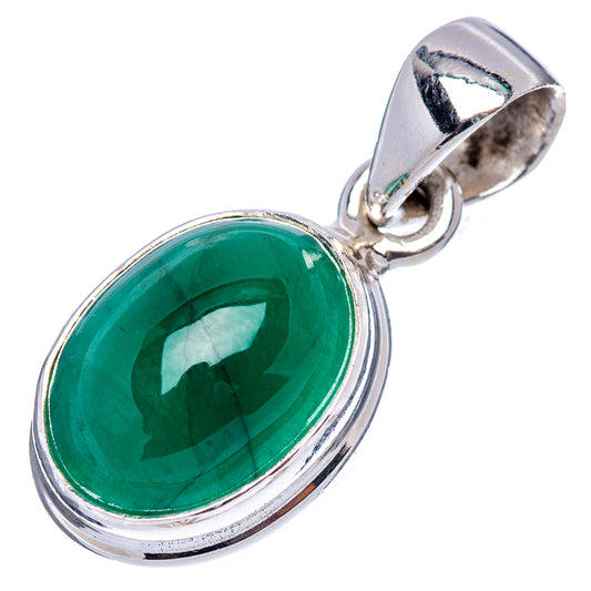 Sterling silver oval green emerald pendant with loop bail, side view