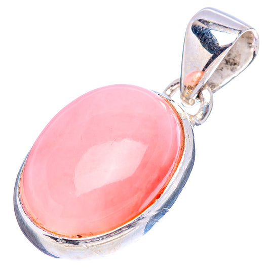 Pink opal pendant .925 sterling silver with oval pink stone and top loop bail
