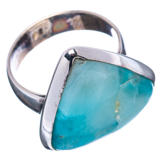 Sterling silver Larimar triangular cabochon ring, teal-blue stone, side view, size 6.25