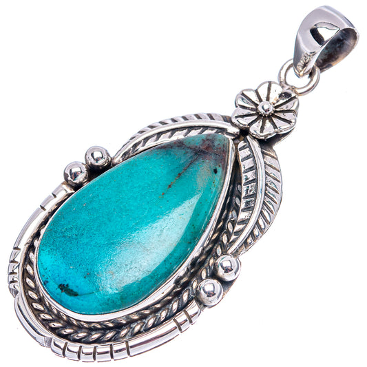Chrysocolla oval-teardrop pendant with .925 sterling silver frame and loop bail