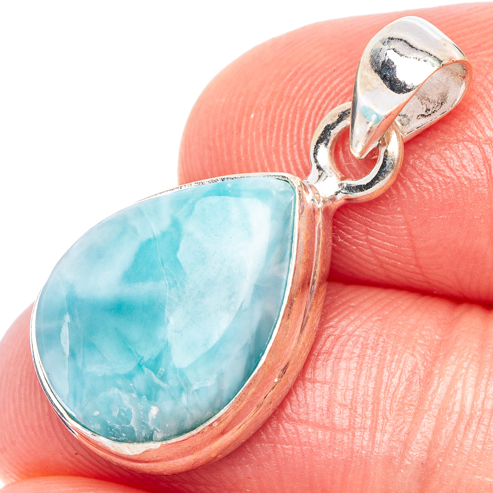 Teardrop larimar pendant in 925 sterling silver with blue gemstone, polished bail