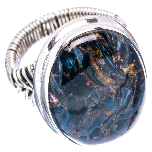 Sterling silver .925 pietersite ring, size 6, round stone cabochon with ridged band