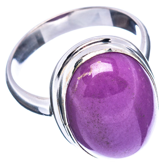 Sterling silver phosphosiderite ring, oval purple cabochon in wide open band