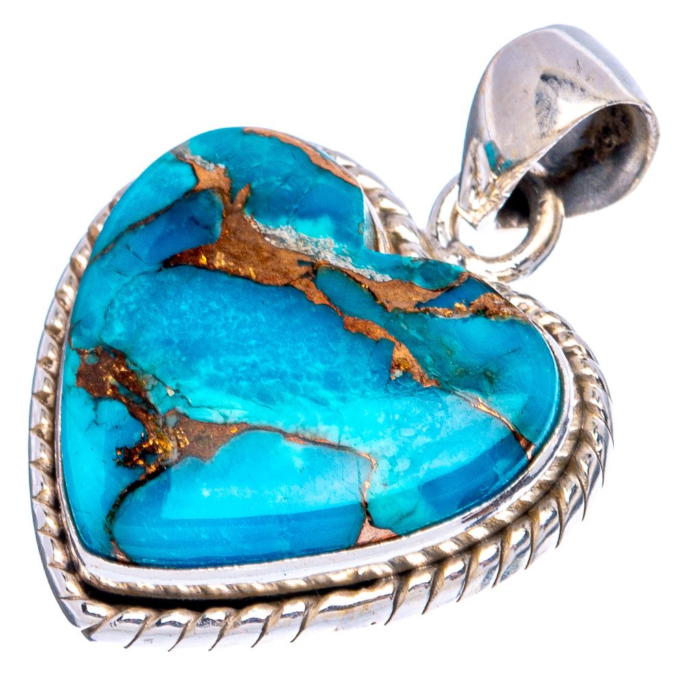 Blue Copper Composite Turquoise Heart Pendant 1 1/8" (925 Sterling Silver) P43434