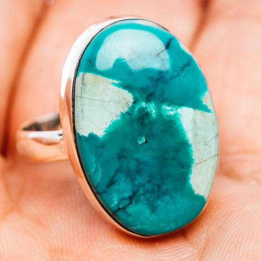 Sterling silver turquoise ring, oval cabochon with silver bezel, size 8