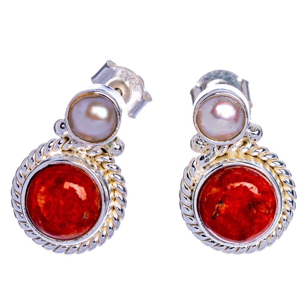 Sponge Coral, Cultured Pearl Earrings 5/8" (925 Sterling Silver) E433556