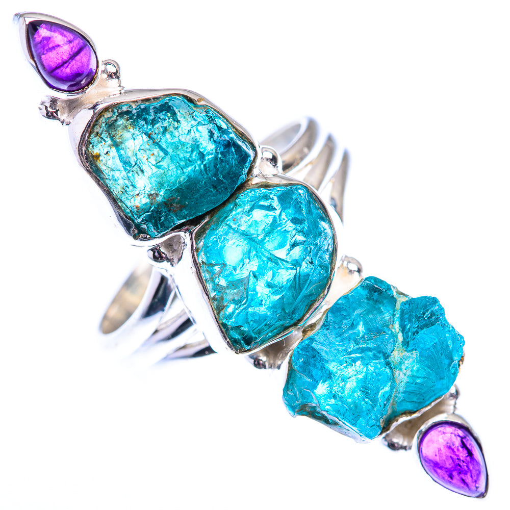 Large Raw Blue Fluorite, Amethyst 925 Sterling Silver Ring Size 10 (925 Sterling Silver) RING140391