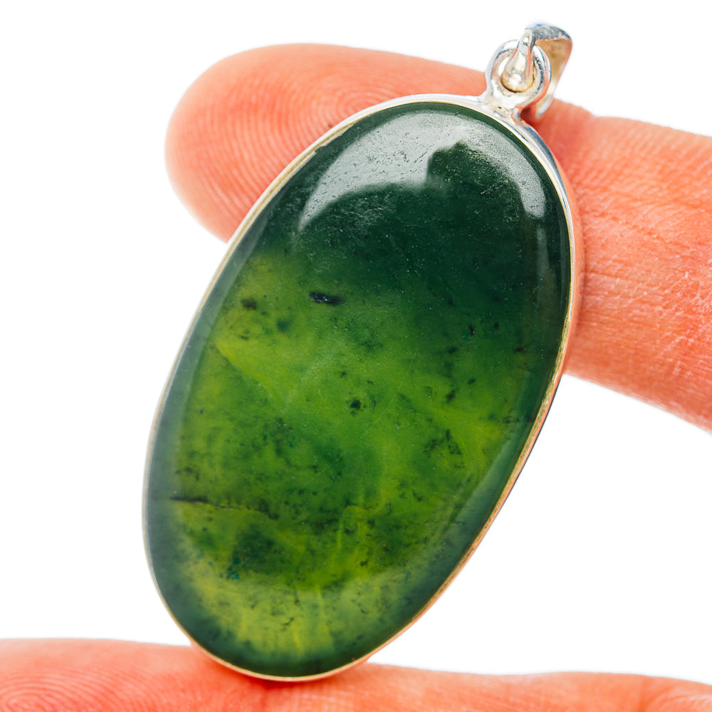 Premium Nephrite Jade Pendant 1 3/4" (.925 Sterling Silver)
