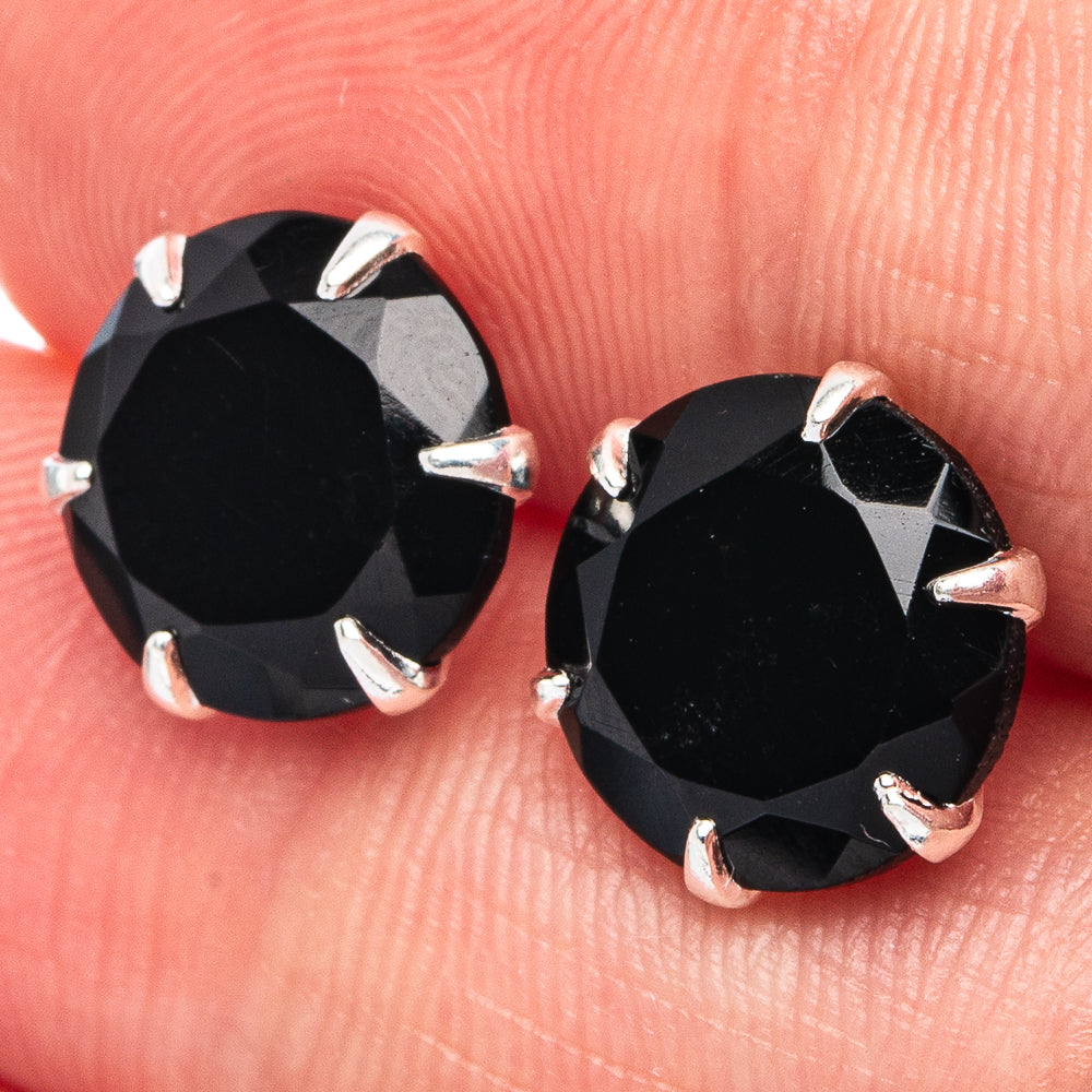 Dainty Black Onyx Earrings 3/8" (925 Sterling Silver) E2900