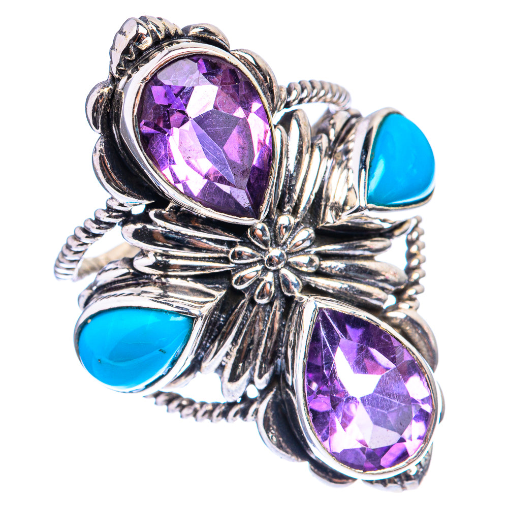 Large Faceted Amethyst, Sleeping Beauty Turquoise Ring Size 6.5 (925 Sterling Silver) R142888