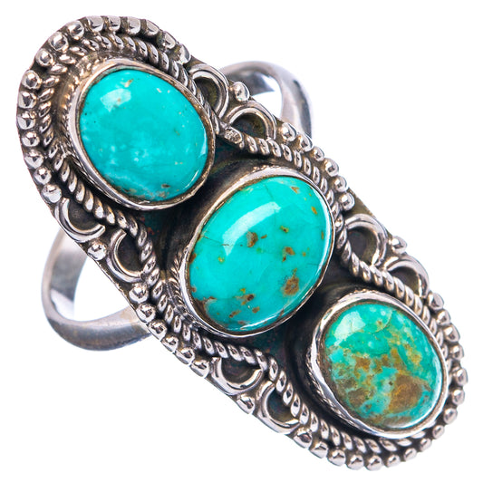 Sterling silver turquoise ring featuring three oval cabochons in a triple-stone frame