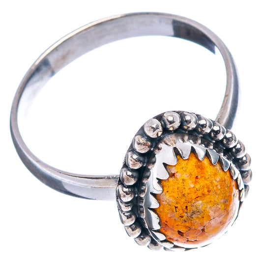 Bumblebee jasper ring with orange oval stone, .925 sterling silver bead halo