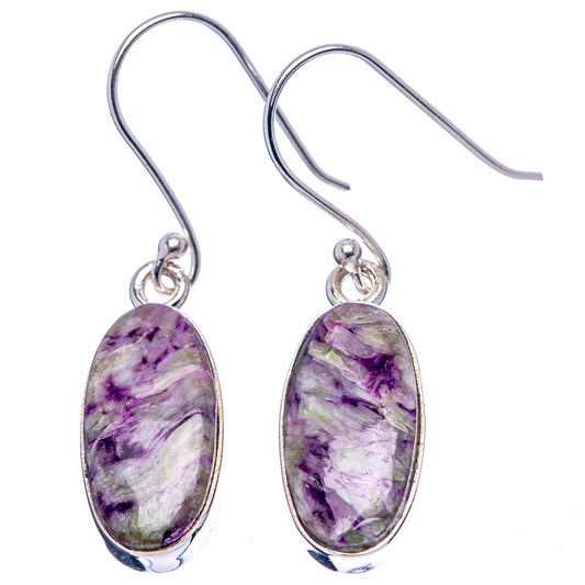 Oval purple gemstone drop earrings in .925 sterling silver with fishhook ear wires