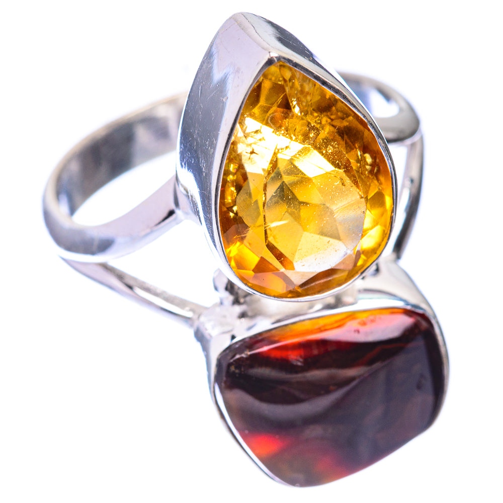 Large Mexican Fire Agate, Citrine Ring Size 10.75 (925 Sterling Silver) R141417