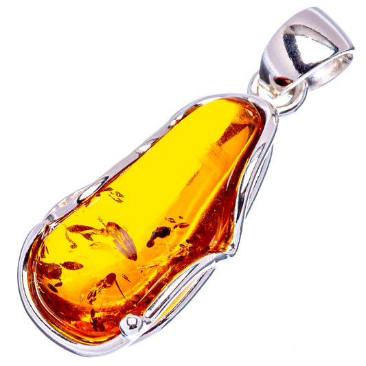 Amber oval pendant with .925 sterling silver bezel and top bail loop, glossy finish