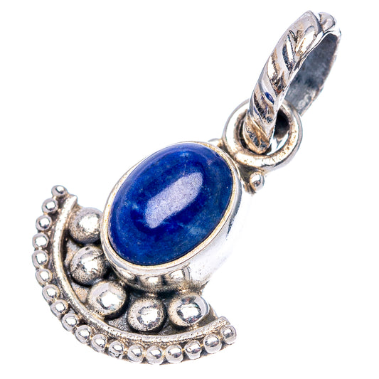925 sterling silver lapis lazuli pendant with blue oval cabochon, ornate border, and bail