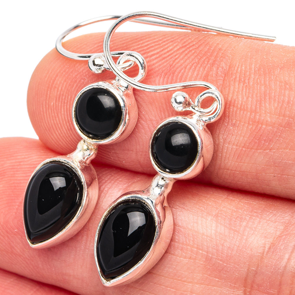 Black Onyx Earrings 1 1/2" (925 Sterling Silver) E3032