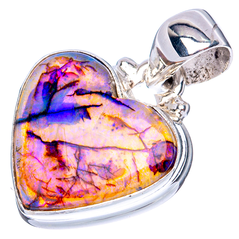Sterling silver opal heart pendant with full heart cabochon in blue, purple, and pink