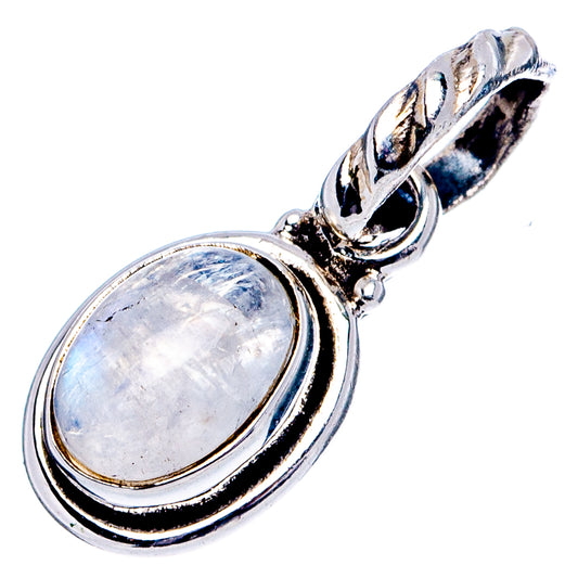 Oval moonstone cabochon pendant with .925 sterling silver bezel and top loop bail