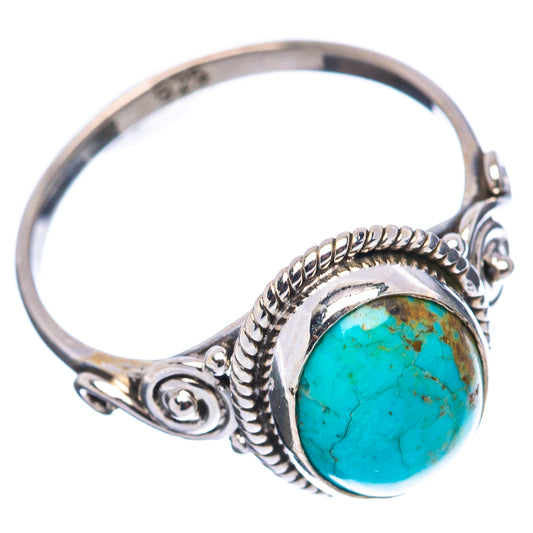 Turquoise cabochon .925 sterling silver ring with carved band and rope bezel