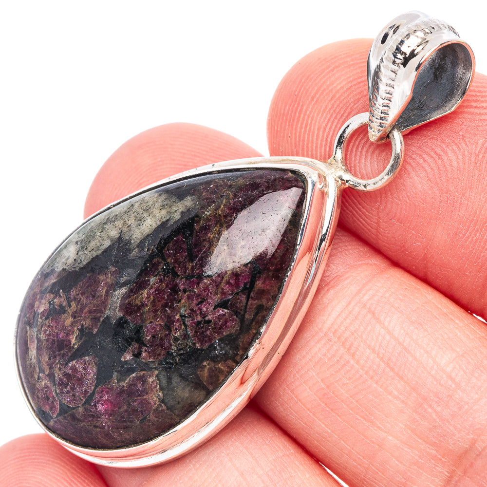 Russian eudialyte teardrop pendant in 925 sterling silver bezel with loop bail