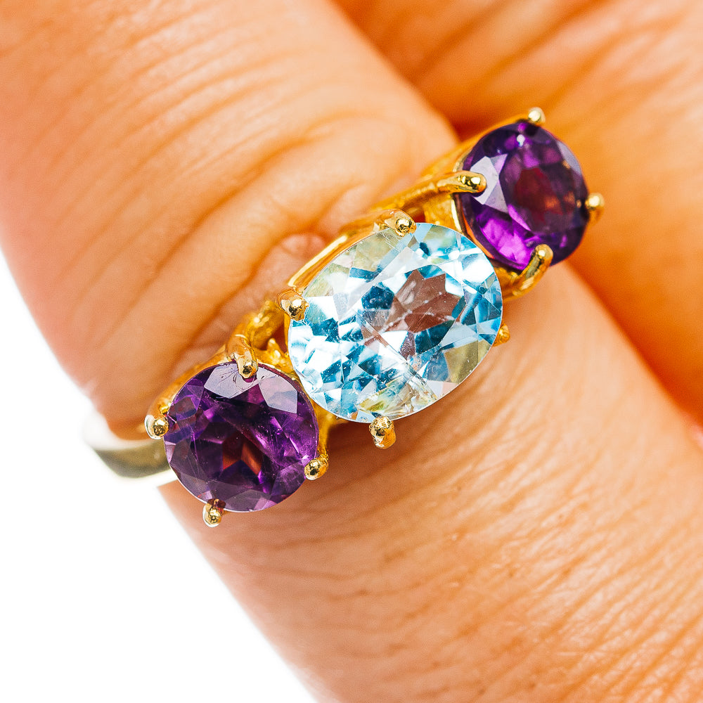 Blue Topaz, Amethyst Ring Size 8 (.925 Sterling Silver) 24k Gold Plated