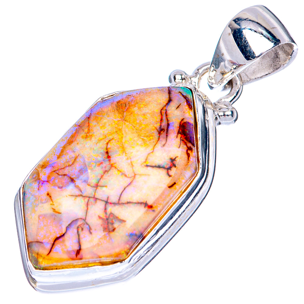 Sterling silver opal pendant with teardrop frame, rainbow mosaic stone and open bail