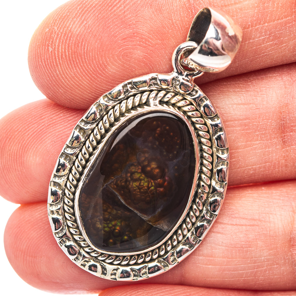 Premium Southwestern Style Mexican Fire Agate Pendant 1 5/8" (.925 Sterling Silver)
