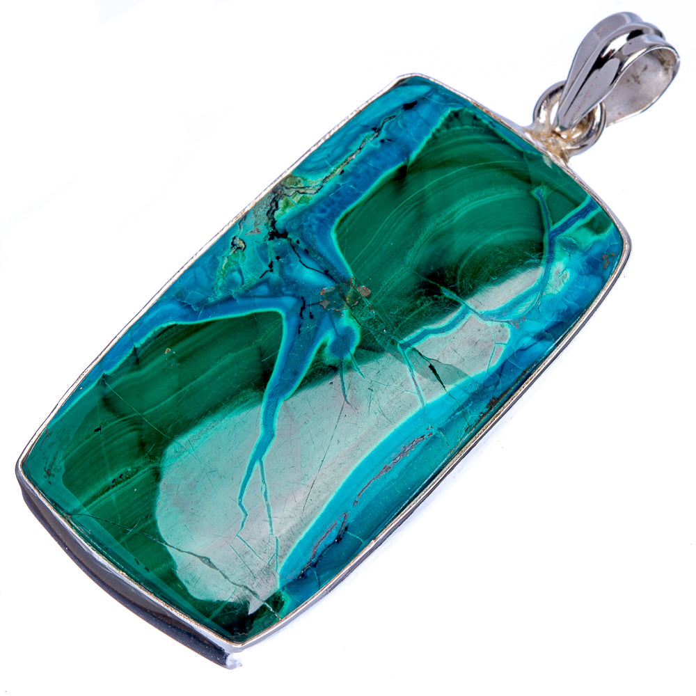 Large Malachite In Chrysocolla Pendant 2 1/4" (925 Sterling Silver) P40432