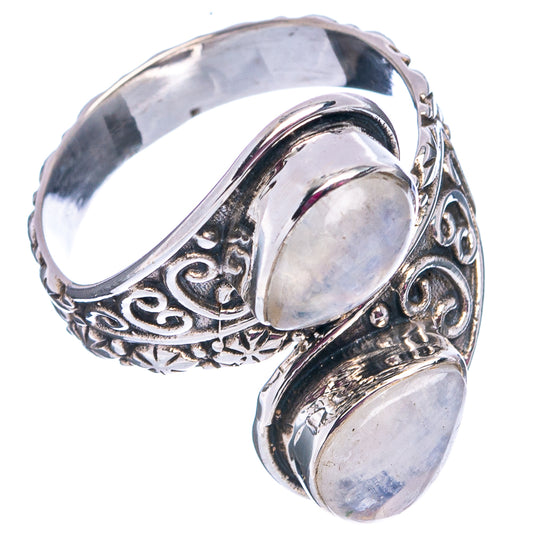 Sterling silver moonstone ring with stacked oval cabochons and etched side filigree