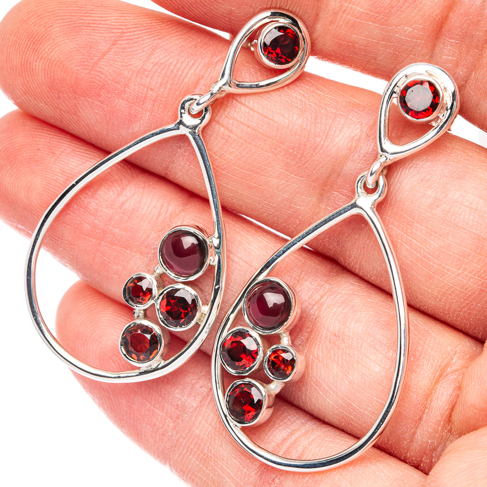 Premium Garnet Earrings 1 3/4" (925 Sterling Silver) E2533