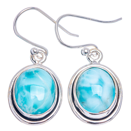 Sterling silver larimar drop earrings with oval blue cabochons and fishhook backs