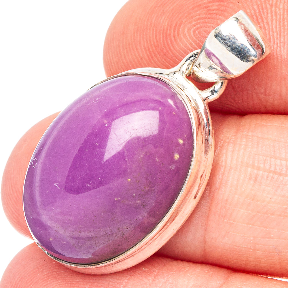 Sterling silver phosphosiderite pendant with oval purple gemstone bezel and bail