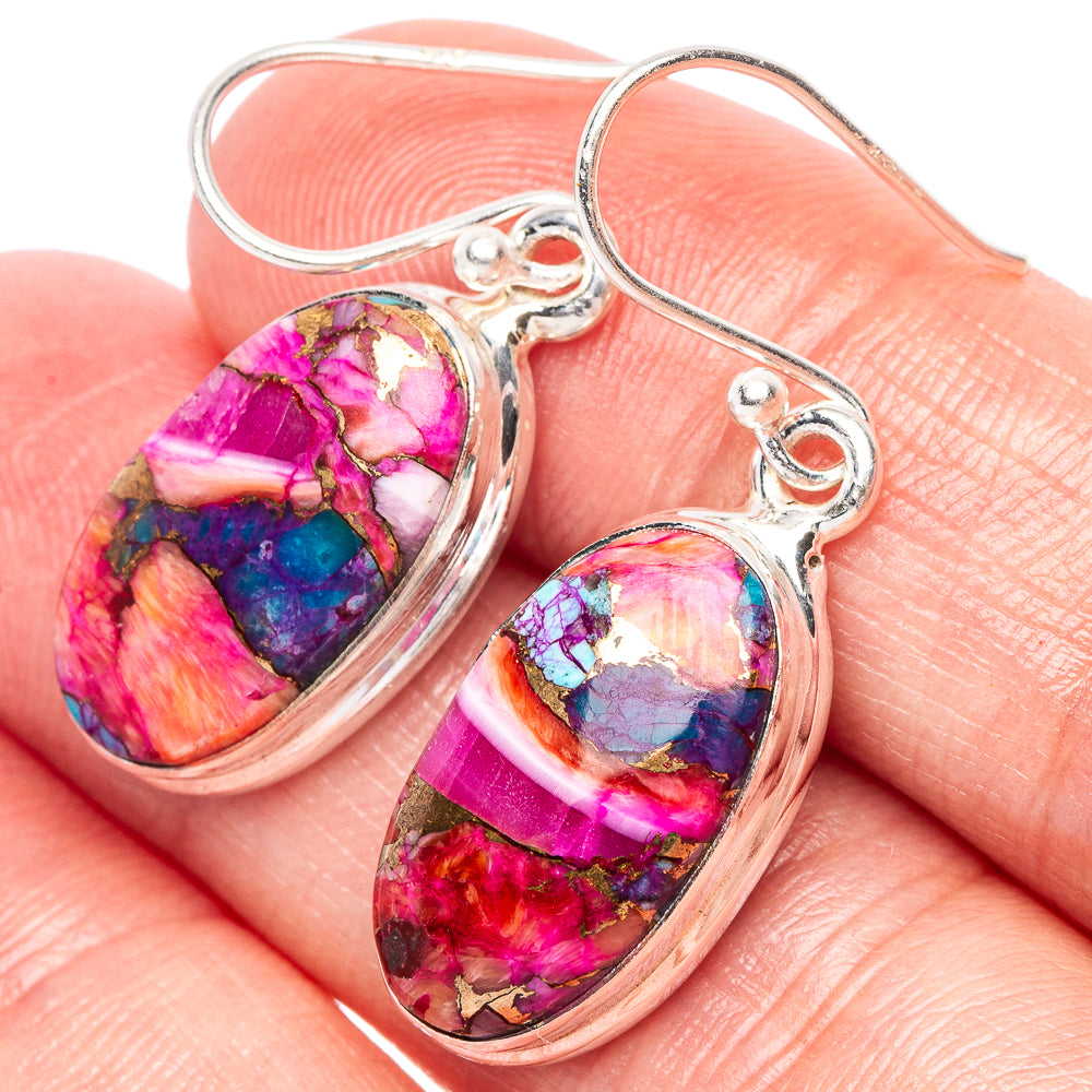 925 sterling silver teardrop dangle earrings with multicolor cabochon stones