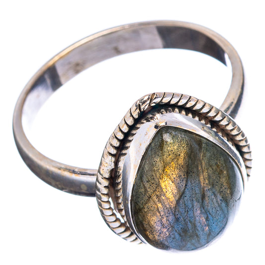 925 sterling silver labradorite ring, oval stone with blue and gray mottling